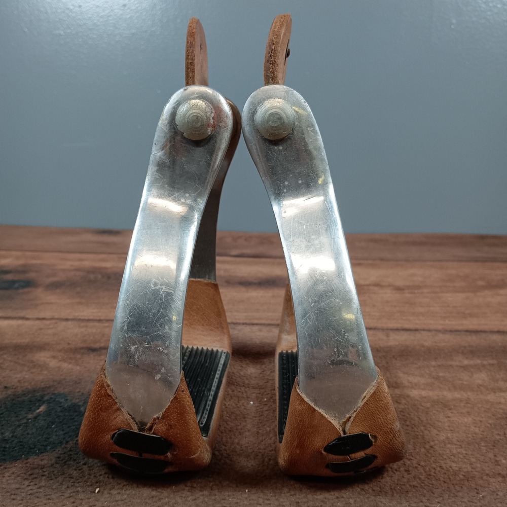 Ranch Cowboy Western Stirrups Leather Trim Embellished Rhinestone Pair - Picture 4 of 7